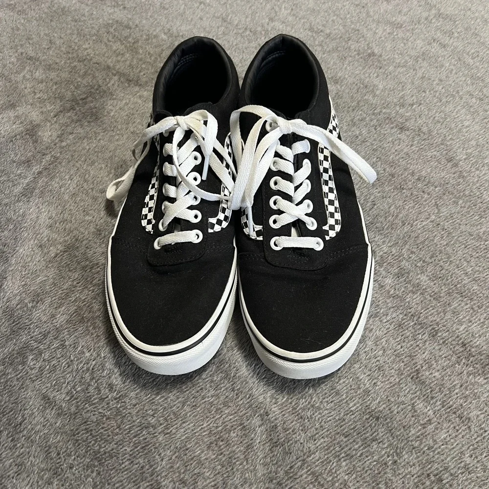 Vans Mens 9 Skate Old Skool Sneakers Checker Stripe Black White Casual Low Top